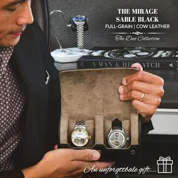 2 Watch Roll Travel Case – Leather Watch Holder Case for Travel - Black Full Grain Cow Leather (Beige Interior)