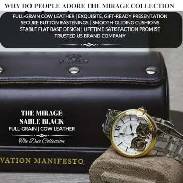 2 Watch Roll Travel Case – Leather Watch Holder Case for Travel - Black Full Grain Cow Leather (Beige Interior)