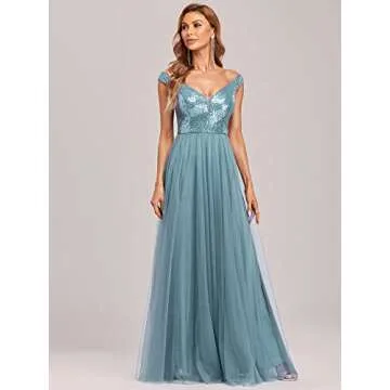 Ever-Pretty Women's Sleeveless Sequin Off-Shoulder Plus Size Dance Party Dress Demin Blue US10