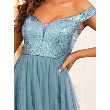 Ever-Pretty Women's Sleeveless Sequin Off-Shoulder Plus Size Dance Party Dress Demin Blue US10