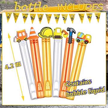 48 Pack Construction Mini Bubble for Boys and Girls- Construction Theme Birthday Party Supplies Favor-Dump Truck Party Decoration Kit (Contains Liquid