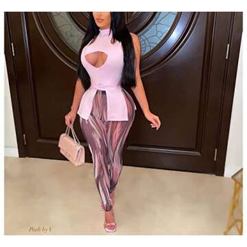 IyMoo Formal Two Piece Pants Set Women's Summer Outfits - Vacation Outfits for Women Sleeveless Cuto...