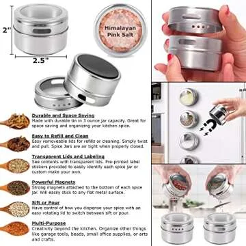 12-Piece Magnetic Spice Jar Set | Kitchen Essentials Seasoning Organizer | Durable Spice Tins with S...