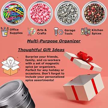 12-Piece Magnetic Spice Jar Set | Kitchen Essentials Seasoning Organizer | Durable Spice Tins with Sift-Pour Lids & Clear Viewing Window | Ideal for Kitchen Refrigerator & Cabinet Organization