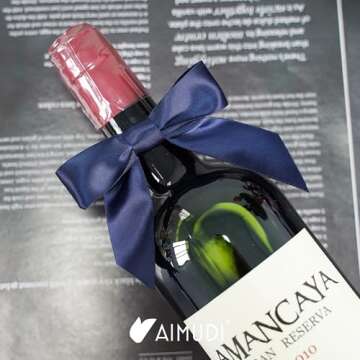 AIMUDI Navy Blue Satin Ribbon Twist Tie Bows 3.5" Pretied Bows Premade Craft Bows for Treat Bags Cake Pop Gift Wrapping Basket Wedding Favors Cookie Candy Bagging Baby Shower - 50 Counts