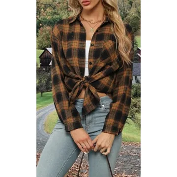 Asiertiy Flannel Plaid Shirt - Stylish Button-Down for Women