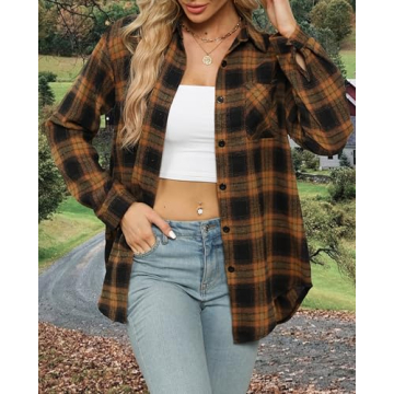Asiertiy Flannel Plaid Shirt - Stylish Button-Down for Women
