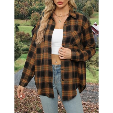 Asiertiy Flannel Plaid Shirt - Stylish Button-Down for Women