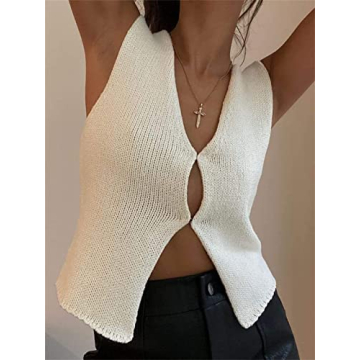Stylish Y2K Crochet Knit Vest Top for Women - Casual Summer Wear