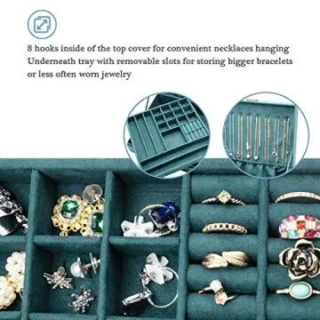ProCase Velvet Jewelry Box Organizer for Women, 2 Layer Jewelry Display Storage Holder Case for Necklace Earrings Bracelets Rings -Green