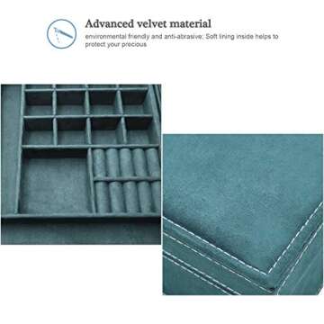 ProCase Velvet Jewelry Box Organizer for Women, 2 Layer Jewelry Display Storage Holder Case for Necklace Earrings Bracelets Rings -Green