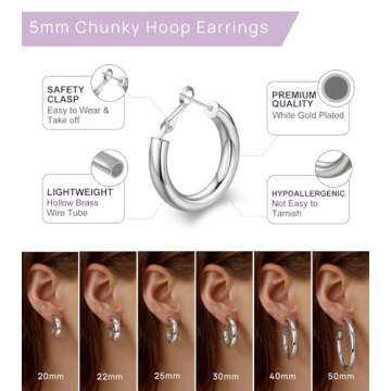 wowshow Chunky Thick Silver Hoop Earrings for Women