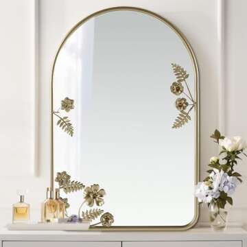 Madison Park Adaline Wall Mirror for Bedroom, Living Room Décor Accent Mirror, Metal Frame with Floral Details, Entryway Mirror, Ready to Hang Bedroom Mirror Home Decor, 29.75" H Gold