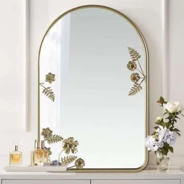 Madison Park Adaline Wall Mirror for Bedroom, Living Room Décor Accent Mirror, Metal Frame with Floral Details, Entryway Mirror, Ready to Hang Bedroom Mirror Home Decor, 29.75" H Gold