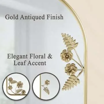 Madison Park Adaline Wall Mirror for Bedroom, Living Room Décor Accent Mirror, Metal Frame with Floral Details, Entryway Mirror, Ready to Hang Bedroom Mirror Home Decor, 29.75" H Gold