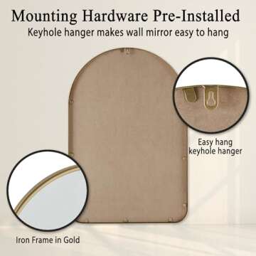 Madison Park Adaline Wall Mirror for Bedroom, Living Room Décor Accent Mirror, Metal Frame with Floral Details, Entryway Mirror, Ready to Hang Bedroom Mirror Home Decor, 29.75" H Gold