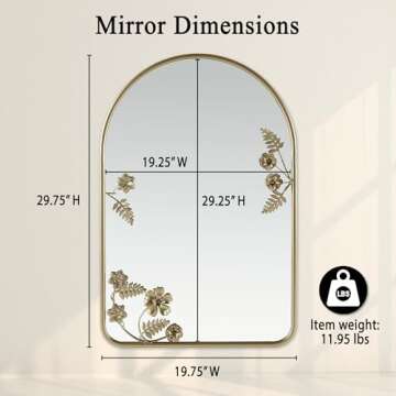 Madison Park Adaline Wall Mirror for Bedroom, Living Room Décor Accent Mirror, Metal Frame with Floral Details, Entryway Mirror, Ready to Hang Bedroom Mirror Home Decor, 29.75" H Gold