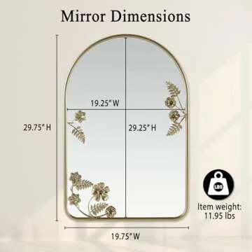 Madison Park Adaline Wall Mirror for Bedroom, Living Room Décor Accent Mirror, Metal Frame with Floral Details, Entryway Mirror, Ready to Hang Bedroom Mirror Home Decor, 29.75" H Gold
