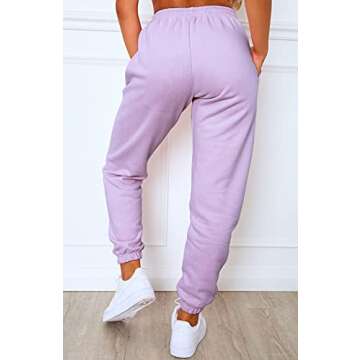 Waitfairy Women's Cinch Bottom Sweatpants High Waisted Trendy Athletic Jogger Pants for Teen Girls Lounge Trousers with Pockets Light Purple L