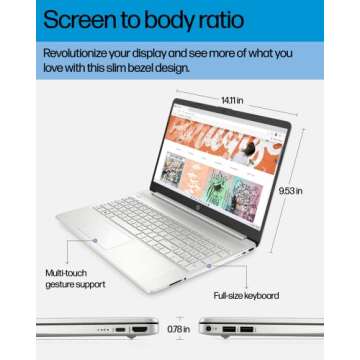 HP 15.6-inch Laptop, AMD Ryzen 7 5700U, 8 GB RAM, 256 GB SSD, HD Micro-Edge Display, Windows 11 Home, Thin & Portable, Long-Lasting Battery, Full-Size Keyboard, Wi-Fi 6 & Bluetooth (15-ef2025nr, 2022)