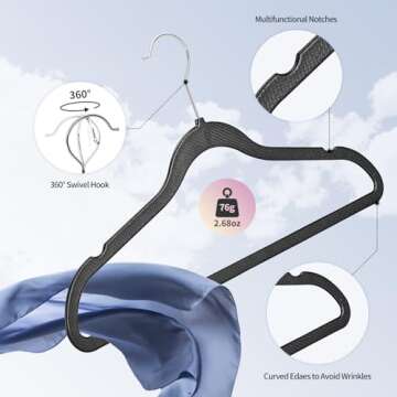 Space Saving Plastic Coat Hangers - 50-Pack Non-Slip Design