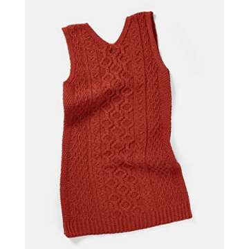Aran Woollen Mills Ladies Sleeveless Aran Dress 100% Merino Wool Made in Ireland V-Neck (Pumpkin, Medium)
