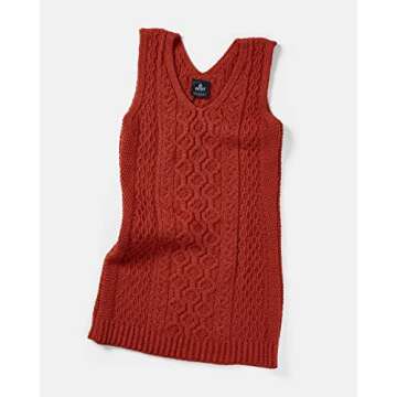 Aran Woollen Mills Ladies Sleeveless Aran Dress 100% Merino Wool Made in Ireland V-Neck (Pumpkin, Medium)