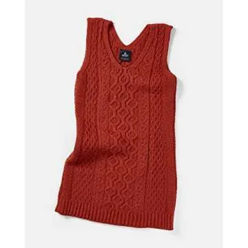 Aran Woollen Mills Ladies Sleeveless Aran Dress 100% Merino Wool Made in Ireland V-Neck (Pumpkin, Medium)