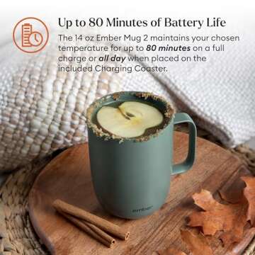 Ember Temperature Control 14oz Smart Mug 2, App-Controlled and Rechargeable Heated Coffee Cup Warmer with Intelligent LED Display, Sage Green.