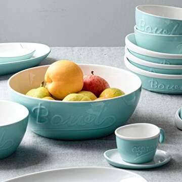 DOWAN 9.6" Serving Bowls, 95 oz Mason Salad Bowls, Ceramic Mixing Bowls, Microwave & Dishwasher Safe, Deep Soup Bowl for Kitchen, Set of 2, Turquoise