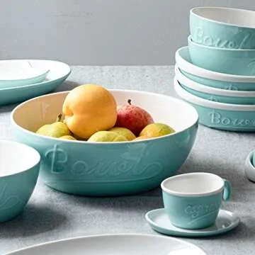 DOWAN 9.6" Serving Bowls, 95 oz Mason Salad Bowls, Ceramic Mixing Bowls, Microwave & Dishwasher Safe, Deep Soup Bowl for Kitchen, Set of 2, Turquoise