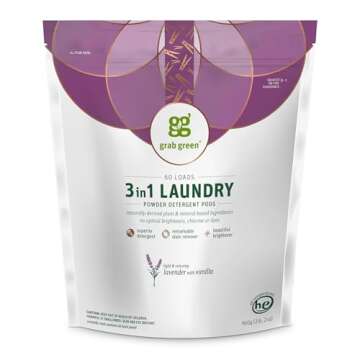 Grab Green Lavender Vanilla 3-in-1 Laundry Detergent Pods, 60 Count, Natural & Eco-Friendly