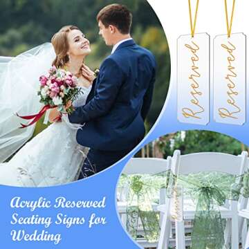 6 Pieces Reserved Signs for Wedding Chairs, Catcan Reserved Seating Signs with Gloden Hanging Rope A...