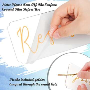 6 Pieces Reserved Signs for Wedding Chairs, Catcan Reserved Seating Signs with Gloden Hanging Rope Acrylic Reserved Chair Hanging Sign for Wedding Church Pews Restaurant Chairs (Golden Letter)