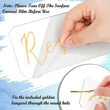 6 Pieces Reserved Signs for Wedding Chairs, Catcan Reserved Seating Signs with Gloden Hanging Rope Acrylic Reserved Chair Hanging Sign for Wedding Church Pews Restaurant Chairs (Golden Letter)