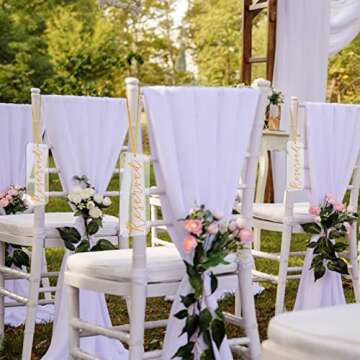 6 Pieces Reserved Signs for Wedding Chairs, Catcan Reserved Seating Signs with Gloden Hanging Rope Acrylic Reserved Chair Hanging Sign for Wedding Church Pews Restaurant Chairs (Golden Letter)