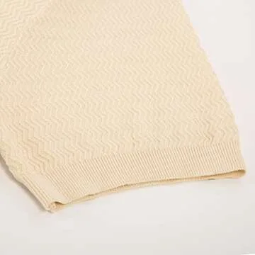 Mens Short Sleeve Vintage Stripe Knit Polo Shirts 60s Retro Sweater Polo Beige M