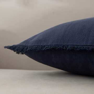 Linen Fringed Throw Pillow Cover - Soft Cozy Boho Cushion Covers with Tassel for Couch Sofa Farmhous...