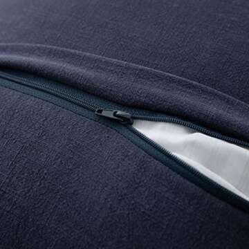 Linen Fringed Throw Pillow Cover - Soft Cozy Boho Cushion Covers with Tassel for Couch Sofa Farmhouse Natural Decor Burlap Pillowcase, Navy Blue 18x18 inches