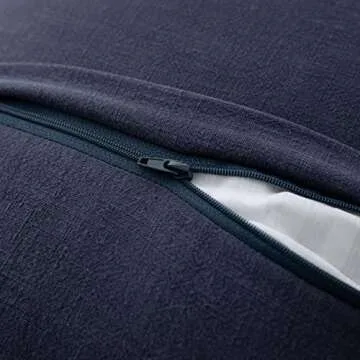 Linen Fringed Throw Pillow Cover - Soft Cozy Boho Cushion Covers with Tassel for Couch Sofa Farmhouse Natural Decor Burlap Pillowcase, Navy Blue 18x18 inches