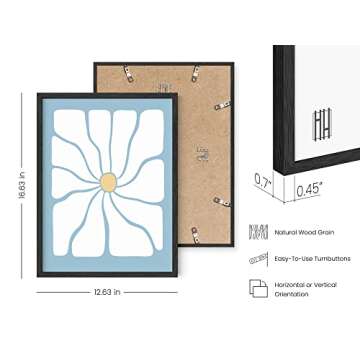 HAUS AND HUES Daisy Artwork Danish Pastel Decor - Floral Wall Art, Flower Posters and Prints, Blue Posters for Dorms, Indie Posters for Room Aesthetic, Indie Kid Room Posters (Beige Framed, 12x16)