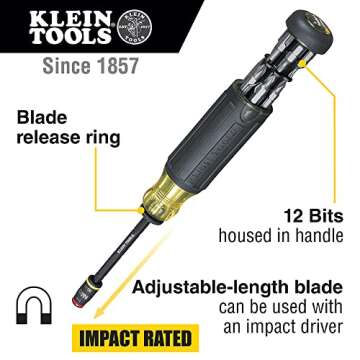 Klein Tools 32304 Screwdriver, 14-in-1 Adjustable Screwdriver with Flip Socket, HVAC Nut Drivers and...