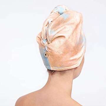 Kitsch Microfiber Hair Towel Wrap -Quick Dry Curly Hair Wraps for Women Wet Hair | Microfiber Towel for Hair | Hair Drying Towel Wrap | Hair Towels for Women | Hair Turban for Wet Hair(Sunset Tie Dye)