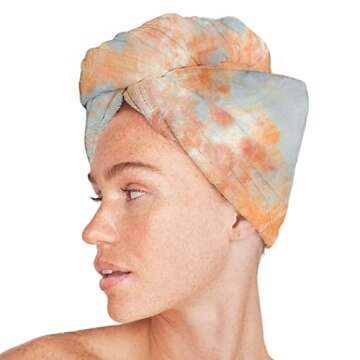 Kitsch Microfiber Hair Towel Wrap -Quick Dry Curly Hair Wraps for Women Wet Hair | Microfiber Towel for Hair | Hair Drying Towel Wrap | Hair Towels for Women | Hair Turban for Wet Hair(Sunset Tie Dye)