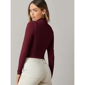 Verdusa Women's Basic Mock Neck Long Sleeve Fitted Crop T Shirt Tops Burgundy S