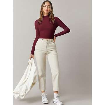 Verdusa Women's Basic Mock Neck Long Sleeve Fitted Crop T Shirt Tops Burgundy S