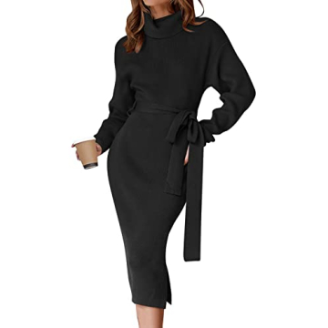 ZESICA Women's Turtleneck Sweater Midi Dress | Cozy Elegance in Black