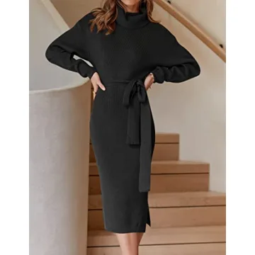 ZESICA Women's Turtleneck Midi Dress | Elegant and Cozy Look