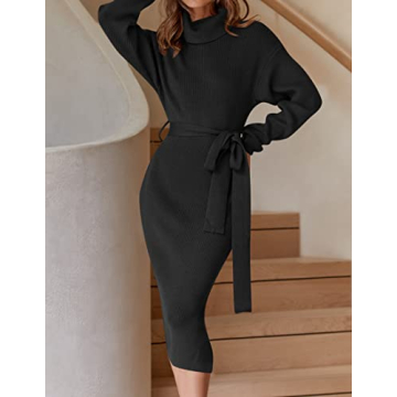 ZESICA Women's Turtleneck Midi Dress | Elegant and Cozy Look