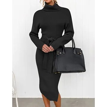 ZESICA Women's Turtleneck Midi Dress | Elegant and Cozy Look